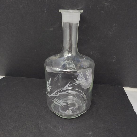 Vintage Etched Crystal Decanter With Wheat Design Glass Topper 13.25" Tall - Picture 8 of 8